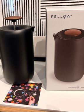 Fellow “Clara” Matte Black French Press with Wooden Details